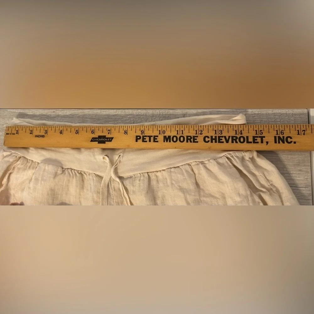 Flax Pull On Linen Pants Cropped Split Hem Drawstring Waist Lagenlook Cream Sml - Picture 5 of 10